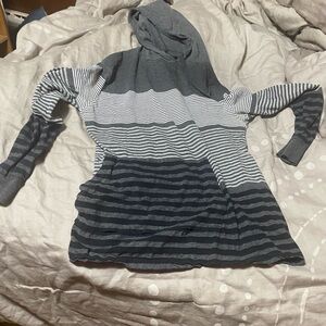 Stylish Striped Hoodie in Gray and Black